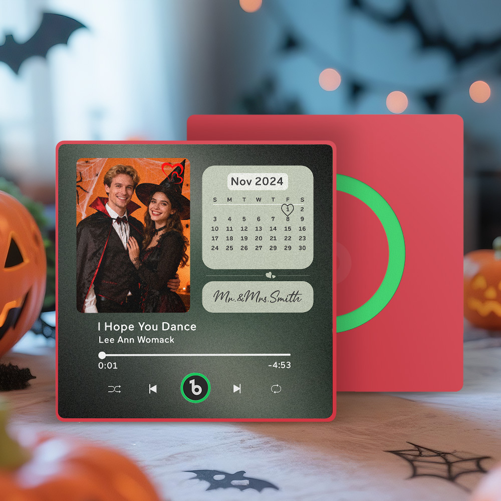 Aimant De Réfrigérateur Musical Personnalisé, Calendrier Photo Personnalisé Avec Musique Pouvant Jouer Des Chansons, Cadeaux De Calendrier, Cadeaux D'halloween Pour Couple - Fridgebeatsfr