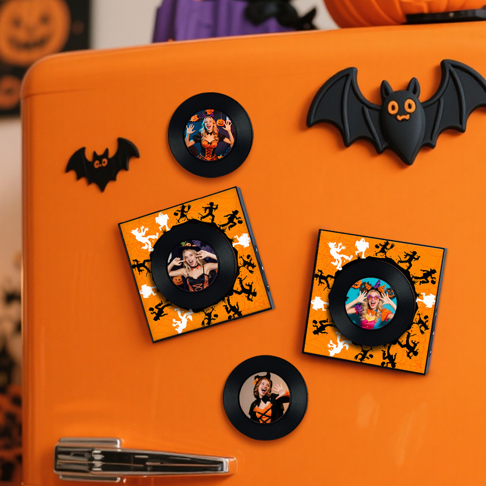 Aimant De Réfrigérateur Personnalisé Avec Musique Et Photo, Personnalisable Avec 1 À 6 Disques Vinyles Et Chansons. Chanson Photo Vintage Personnalisée Pouvant Jouer De La Musique. Cadeaux D'halloween Pour Couple. - Fridgebeatsfr