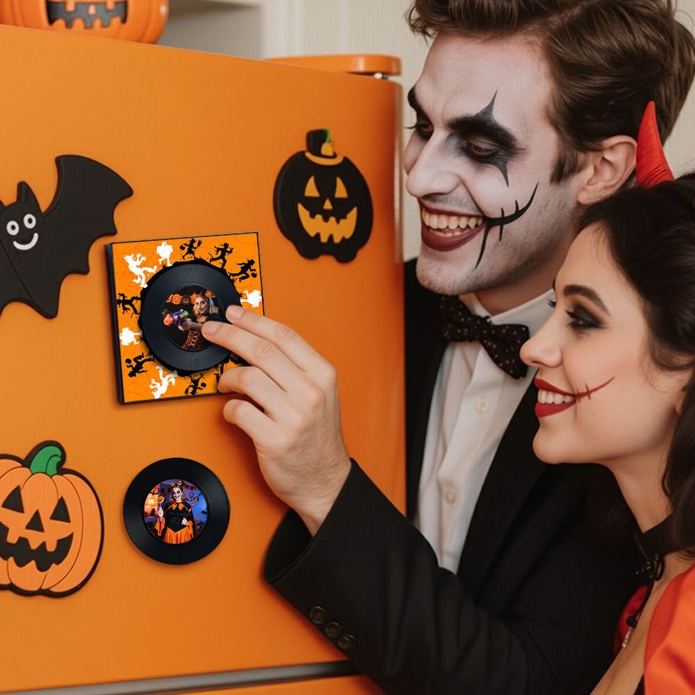 Aimant De Réfrigérateur Personnalisé Avec Musique Et Photo, Personnalisable Avec 1 À 6 Disques Vinyles Et Chansons. Chanson Photo Vintage Personnalisée Pouvant Jouer De La Musique. Cadeaux D'halloween Pour Couple. - Fridgebeatsfr