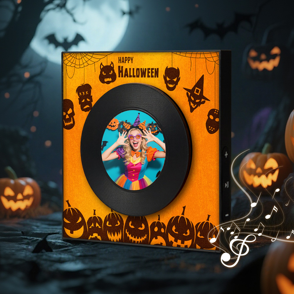 Aimant De Réfrigérateur Halloween Personnalisé Avec Musique Et Photo. Peut Personnaliser 1 À 6 Disques Vinyles Et Chansons. Chanson Photo Vintage Personnalisée Qui Peut Jouer De La Musique. Cadeaux D'halloween Pour Couple.