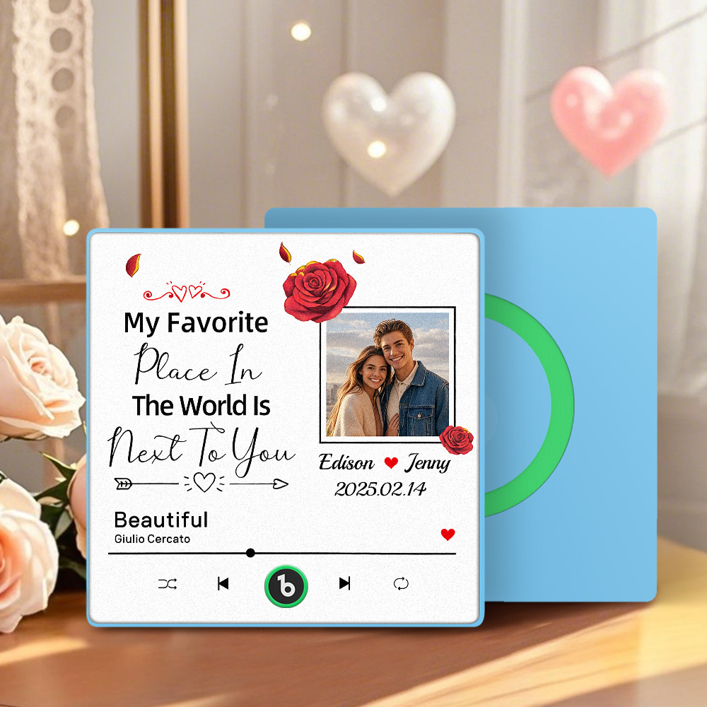 Aimant De Réfrigérateur Musical Personnalisé Aimant De Réfrigérateur Photo Personnalisé Avec Motif De Fleurs Mon Endroit Préféré Au Monde Est À Côté De Toi Cadeau Pour Couple - Fridgebeatsfr