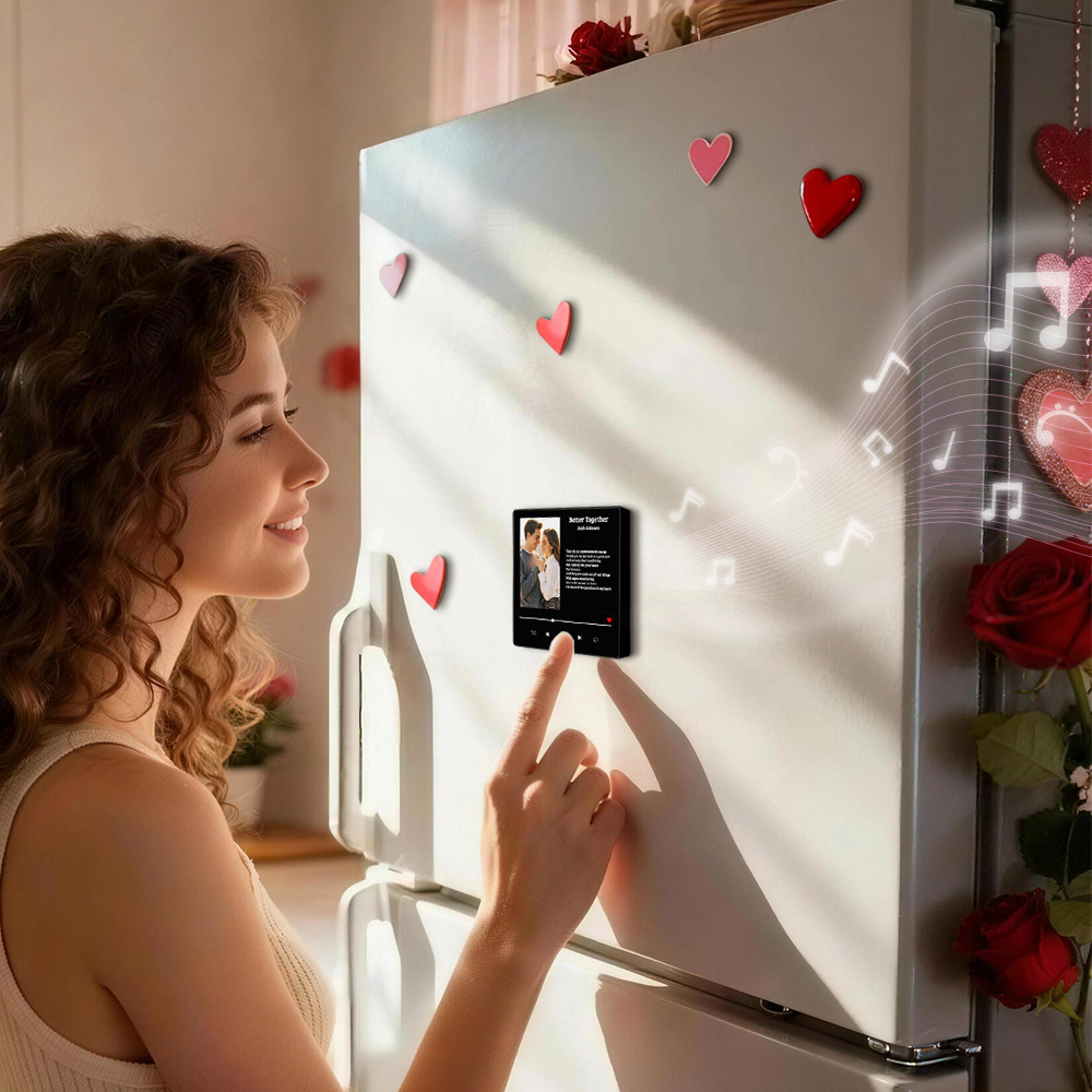 Aimant De Réfrigérateur Personnalisé Avec Paroles De Chanson, Photo De Couple Et Citation Musicale - Cadeau Interactif - Fridgebeatsfr