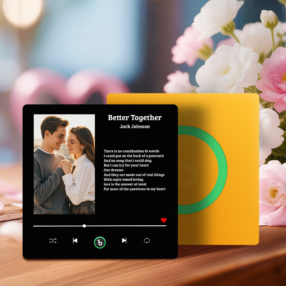 Aimant De Réfrigérateur Personnalisé Avec Paroles De Chanson, Photo De Couple Et Citation Musicale - Cadeau Interactif - Fridgebeatsfr