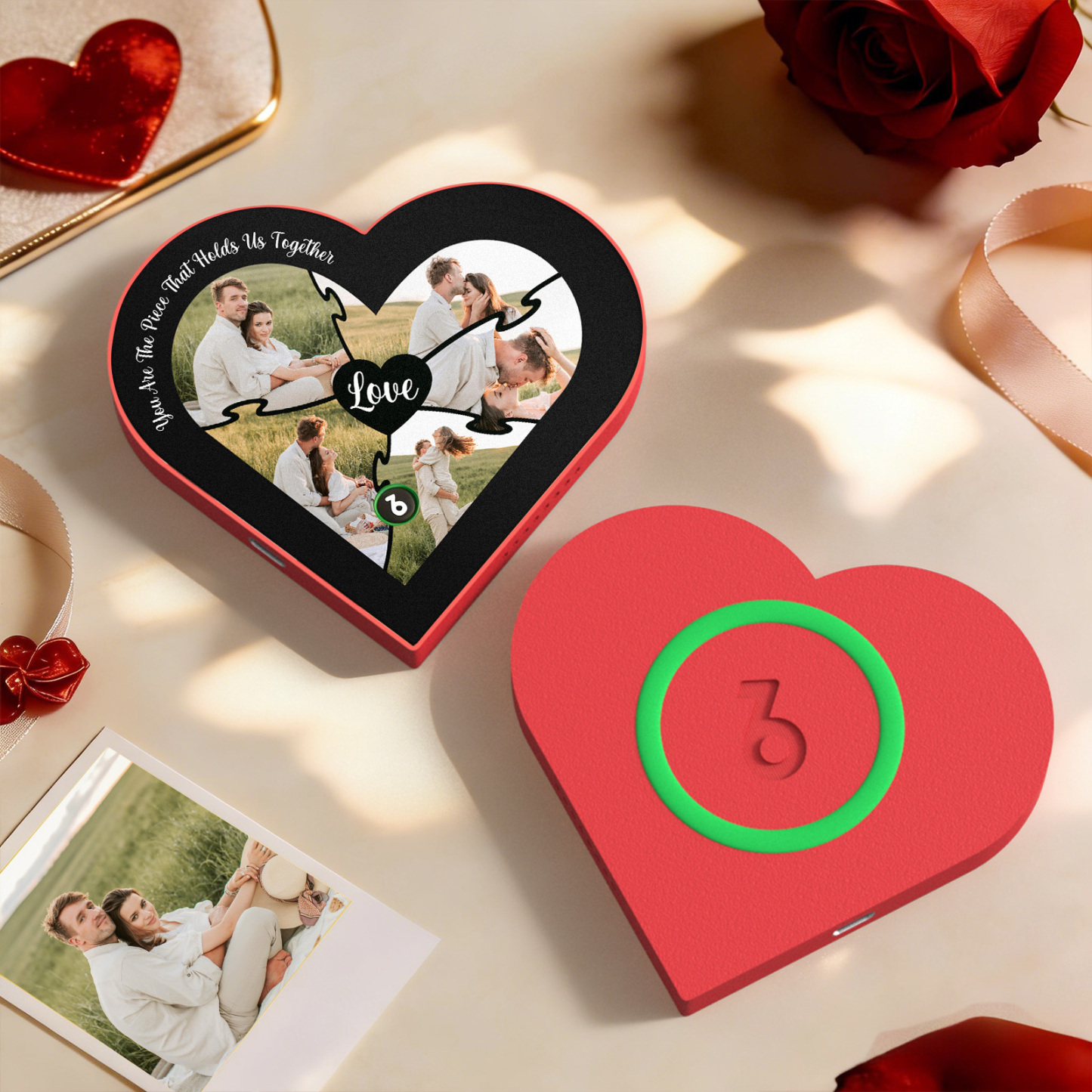 Aimant De Réfrigérateur Personnalisé En Forme De Cœur Avec Photo Et Musique - Cadeau Romantique Pour Les Couples - Cadeau De Saint-valentin - Fridgebeatsfr