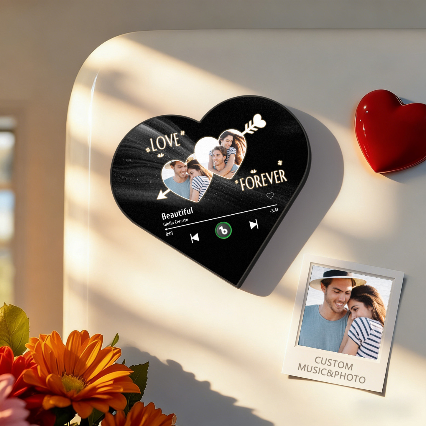 Aimant De Réfrigérateur Personnalisé En Forme De Cœur Avec Photo Et Musique - Cadeau Romantique Pour Les Couples - Cadeau De Saint-valentin - Fridgebeatsfr