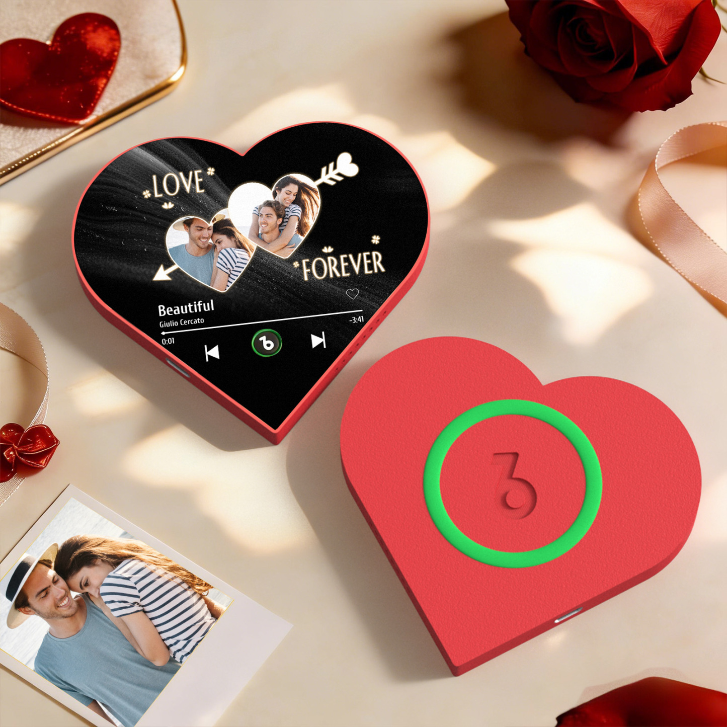 Aimant De Réfrigérateur Personnalisé En Forme De Cœur Avec Photo Et Musique - Cadeau Romantique Pour Les Couples - Cadeau De Saint-valentin - Fridgebeatsfr