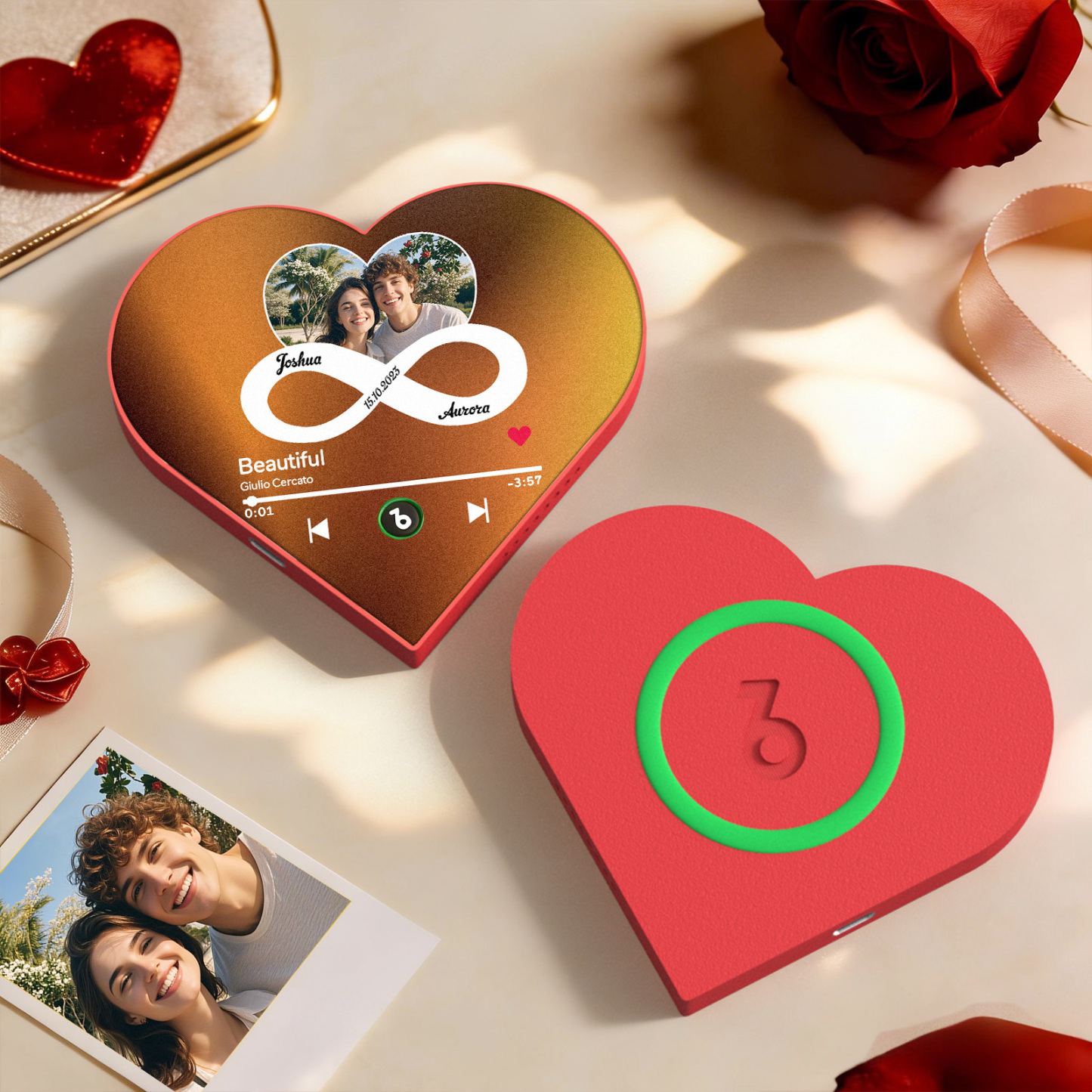 Aimant De Réfrigérateur Personnalisé En Forme De Cœur Avec Photo Et Musique - Cadeau Romantique Pour Les Couples - Cadeau De Saint-valentin - Fridgebeatsfr