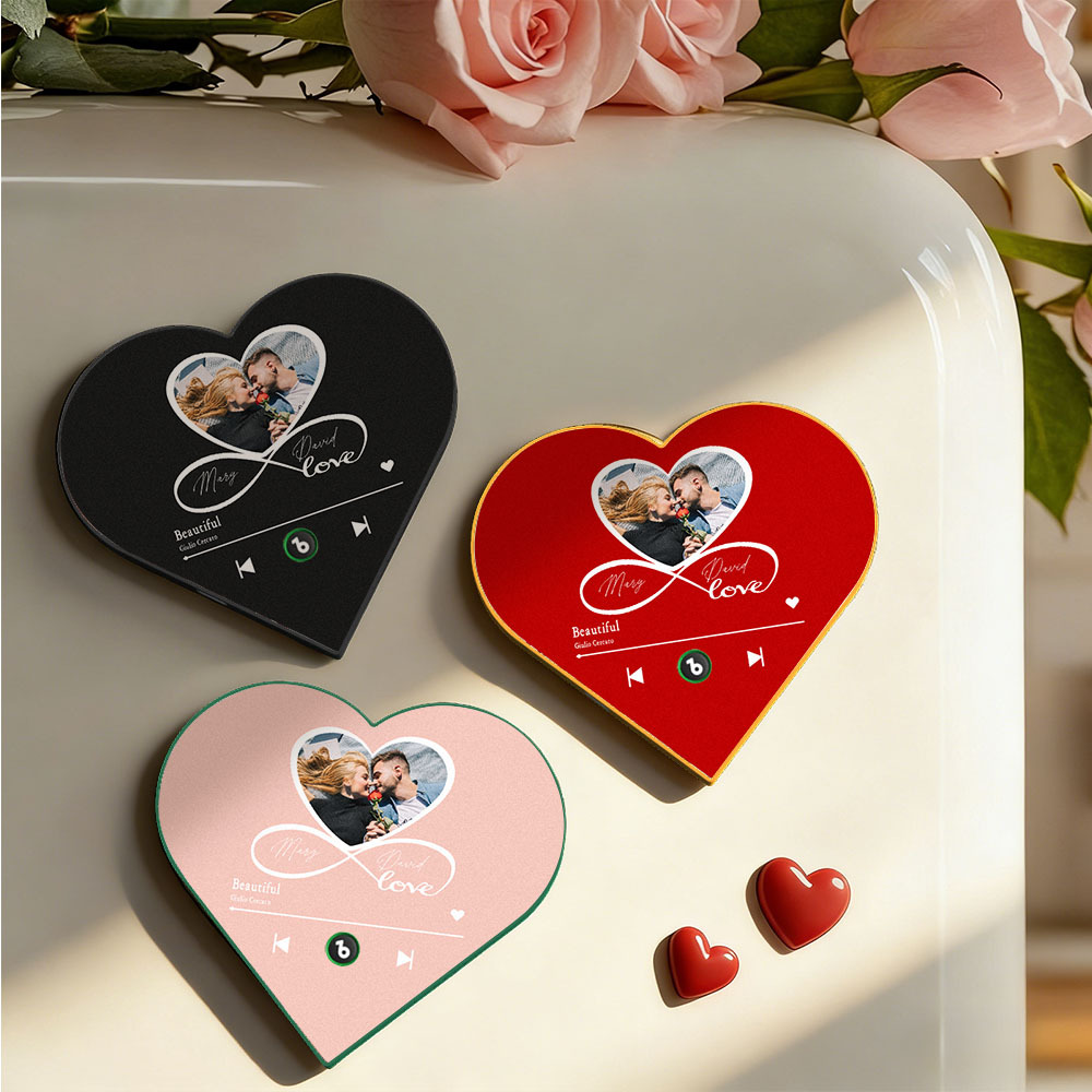 Aimant De Réfrigérateur Personnalisé En Forme De Cœur Avec Photo Et Musique - Cadeau Romantique Pour Les Couples - Cadeau De Saint-valentin - Fridgebeatsfr