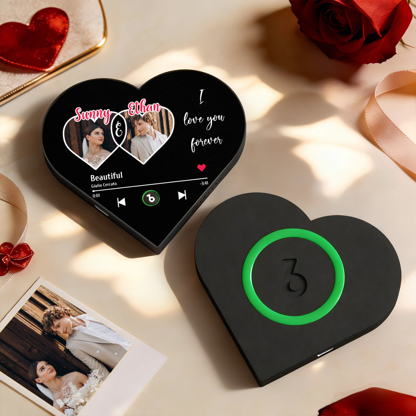 Aimant De Réfrigérateur Personnalisé En Forme De Cœur Avec Photo Et Musique - Cadeau Romantique Pour Les Couples - Cadeau De Saint-valentin - Fridgebeatsfr