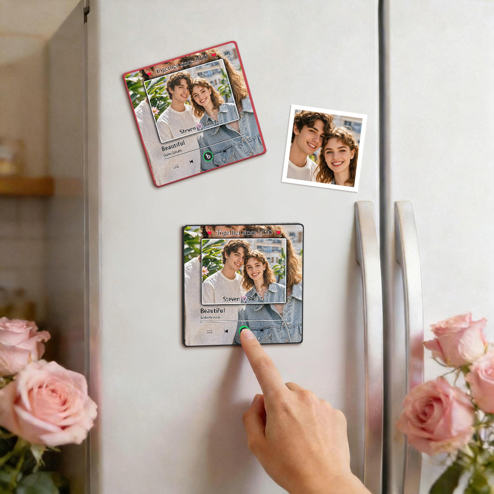 Aimant De Réfrigérateur Musical Personnalisé Avec Photo Et Chanson - Cadeau Idéal Pour La Saint-valentin Ou Un Anniversaire De Couple - Fridgebeatsfr