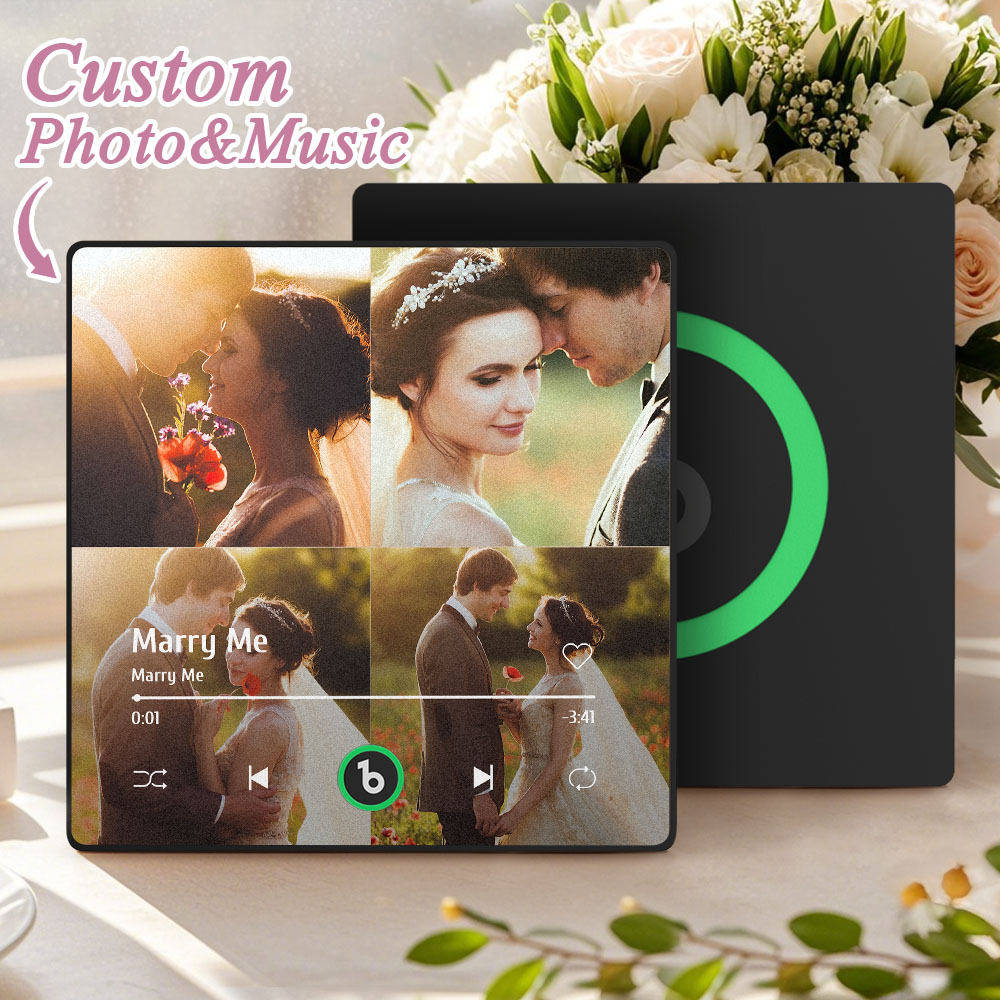 Aimant De Réfrigérateur Personnalisé Avec Plusieurs Photos Musicales. Aimant De Réfrigérateur Personnalisé Avec 4 Photos Musicales. Lecture De Musique Sans Téléphone Portable. Compatible Avec La Connectivité Bluetooth. Cadeaux De Mariage Pour Lui.
