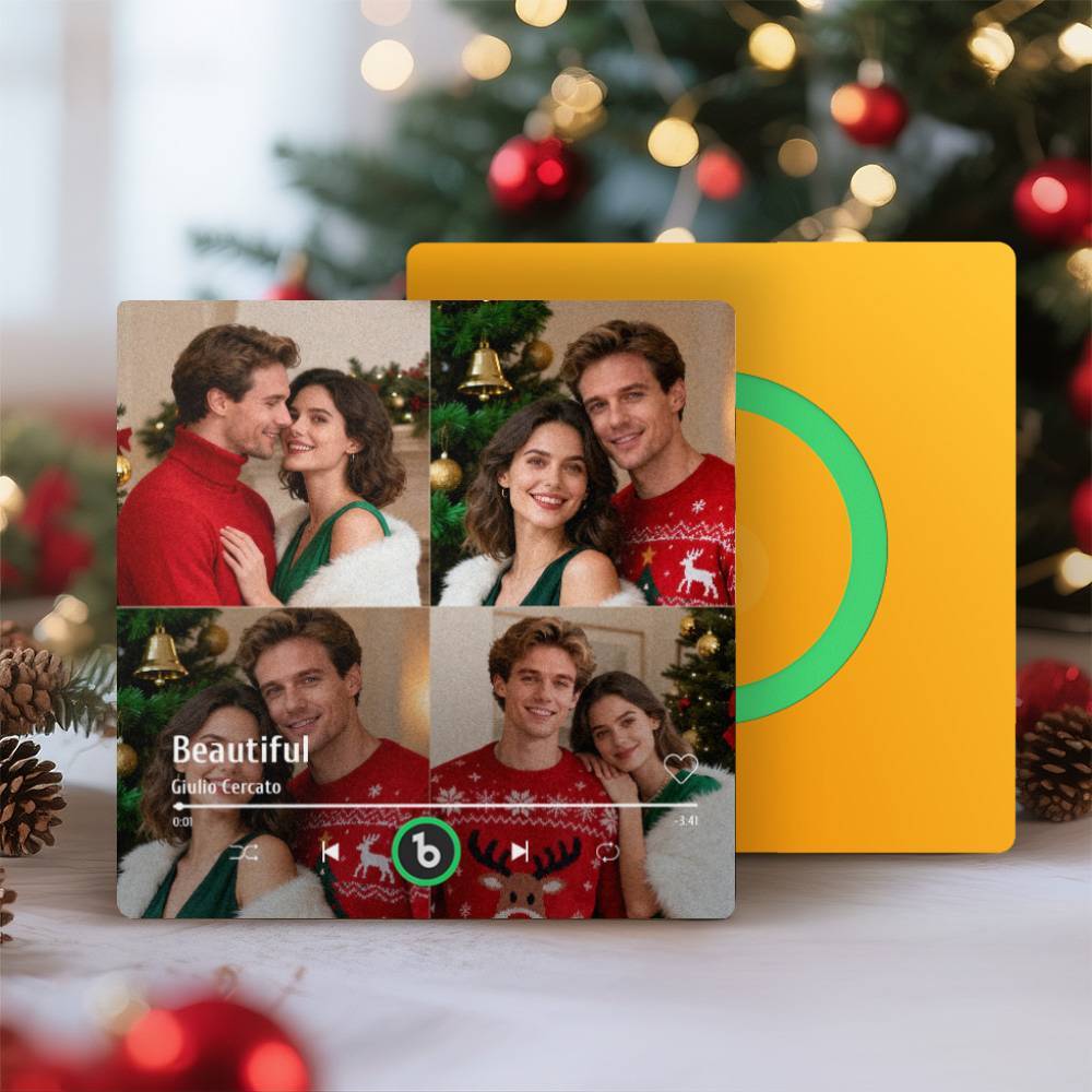 Aimant De Réfrigérateur Personnalisé Avec 4 Photos Musicales, Compatible Bluetooth, Idéal Pour Écouter De La Musique Sans Téléphone Portable. Cadeau De Noël Pour Lui. - Fridgebeatsfr