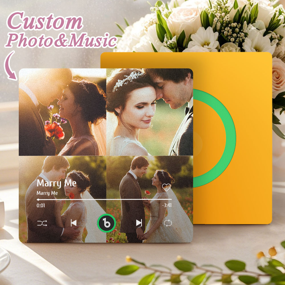 Aimant De Réfrigérateur Personnalisé Avec Plusieurs Photos Musicales. Aimant De Réfrigérateur Personnalisé Avec 4 Photos Musicales. Lecture De Musique Sans Téléphone Portable. Compatible Avec La Connectivité Bluetooth. Cadeaux De Mariage Pour Lui. - Fridgebeatsfr