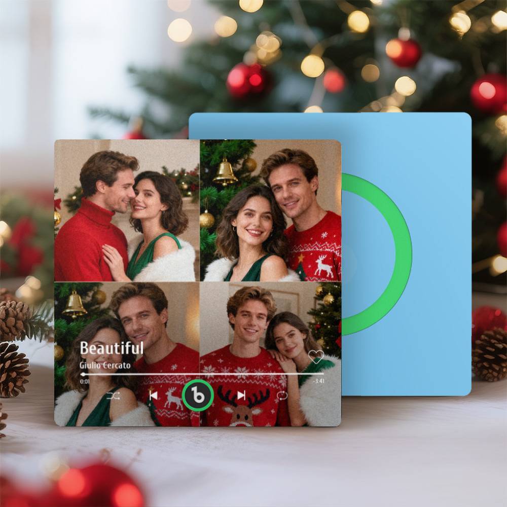 Aimant De Réfrigérateur Personnalisé Avec 4 Photos Musicales, Compatible Bluetooth, Idéal Pour Écouter De La Musique Sans Téléphone Portable. Cadeau De Noël Pour Lui. - Fridgebeatsfr