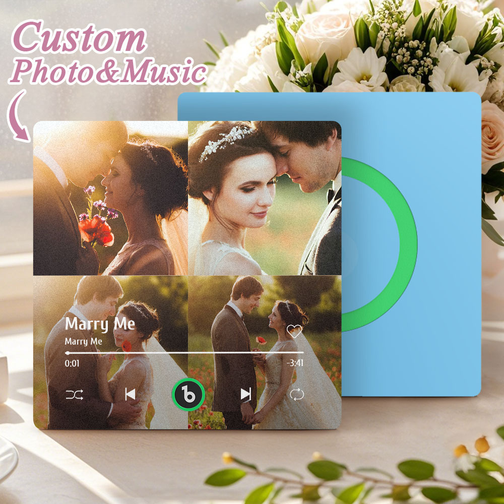 Aimant De Réfrigérateur Personnalisé Avec Plusieurs Photos Musicales. Aimant De Réfrigérateur Personnalisé Avec 4 Photos Musicales. Lecture De Musique Sans Téléphone Portable. Compatible Avec La Connectivité Bluetooth. Cadeaux De Mariage Pour Lui. - Fridgebeatsfr
