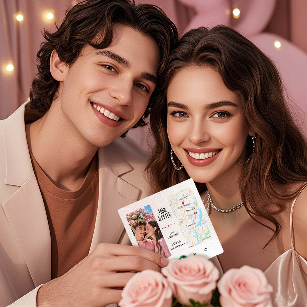 Aimant De Réfrigérateur Musical Personnalisé Avec Photo Et Carte Aimant De Réfrigérateur Musical Amélioré Cadeaux De La Saint-valentin Notre Premier Rendez-vous - Fridgebeatsfr