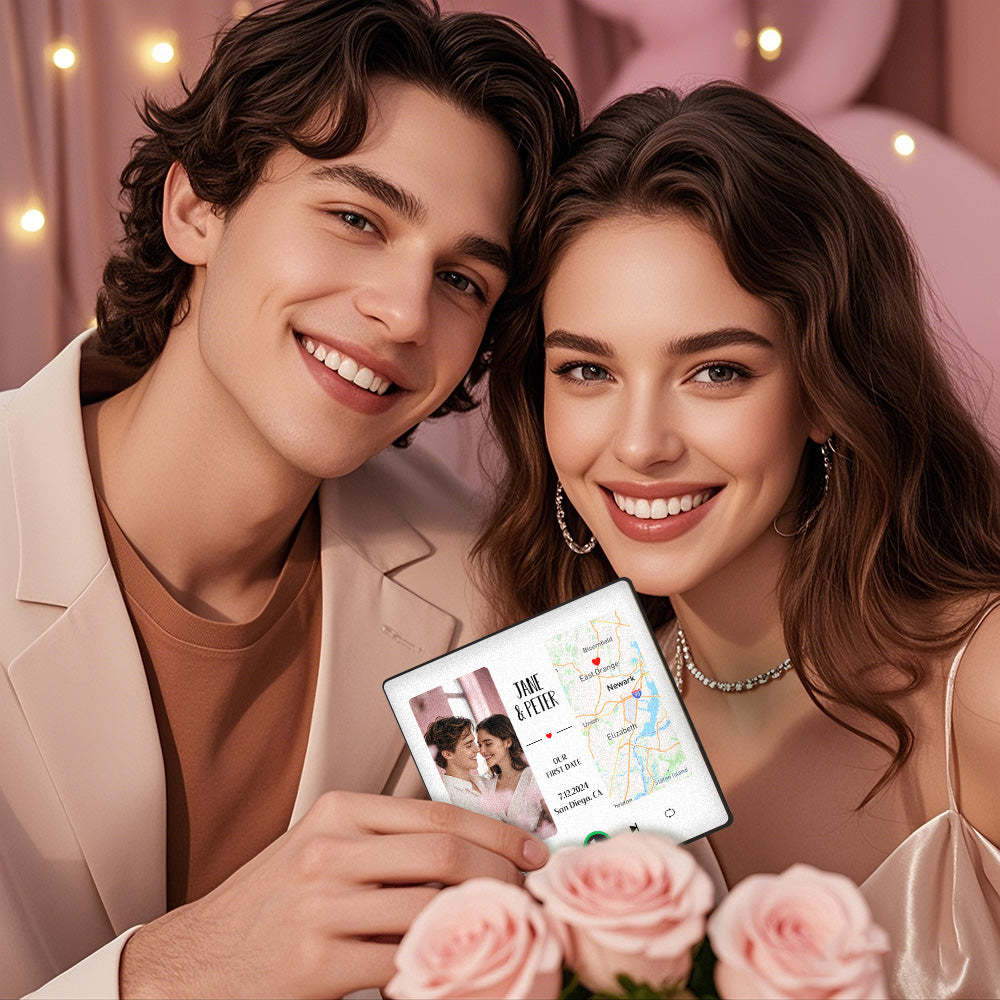 Aimant De Réfrigérateur Musical Personnalisé Avec Photo Et Carte Aimant De Réfrigérateur Musical Amélioré Cadeaux De La Saint-valentin Notre Premier Rendez-vous - Fridgebeatsfr