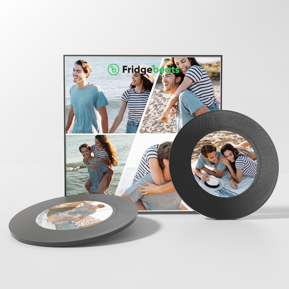 Aimant De Réfrigérateur Musical Personnalisé Pouvant Personnaliser 1 À 6 Vinyles Et Chansons Aimant De Réfrigérateur Personnalisé Avec Plusieurs Photos Cadeaux D'anniversaire Pour Couple - Fridgebeatsfr