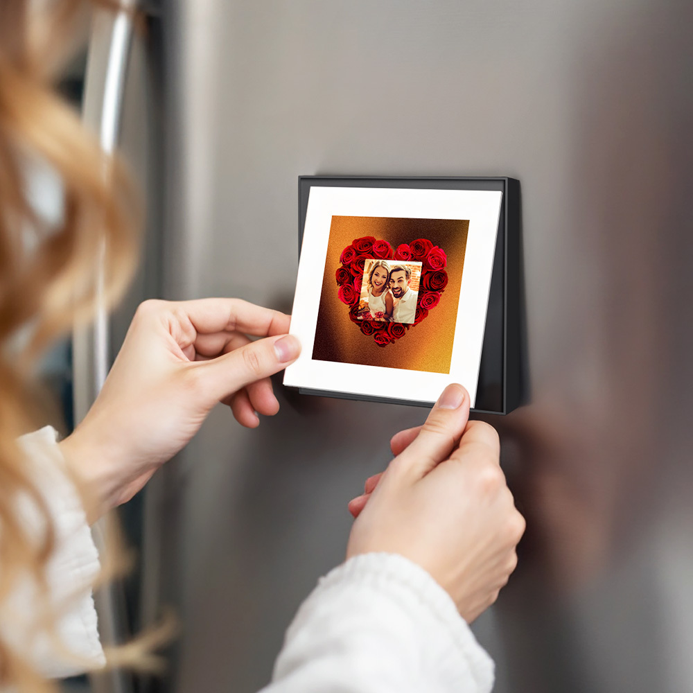 Aimant De Réfrigérateur Personnalisé Avec Musique Et Photo, Personnalisable Avec 1 À 6 Cadres Et Chansons, Aimant De Réfrigérateur Rose Multi-fond Noir - Fridgebeatsfr