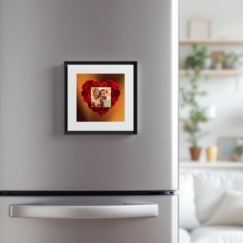 Aimant De Réfrigérateur Personnalisé Avec Musique Et Photo, Personnalisable Avec 1 À 6 Cadres Et Chansons, Aimant De Réfrigérateur Rose Multi-fond Noir - Fridgebeatsfr