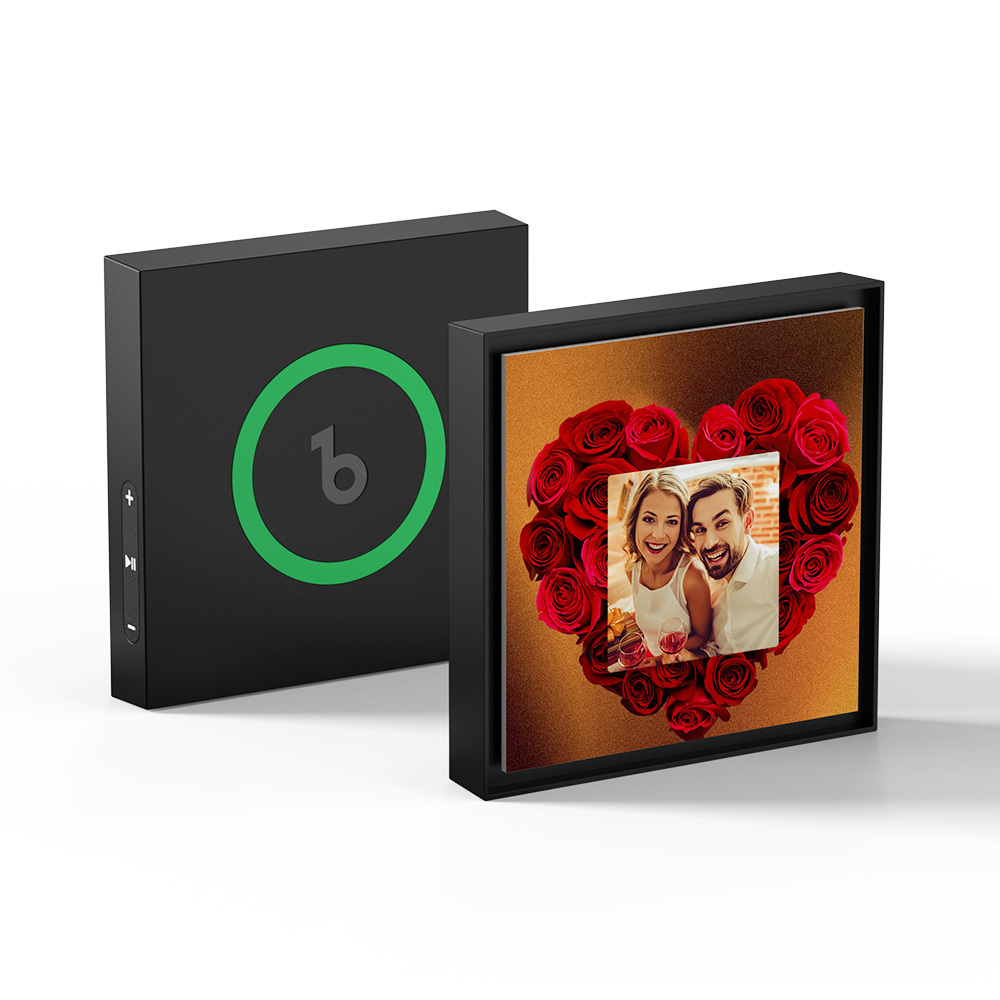Aimant De Réfrigérateur Personnalisé Avec Musique Et Photo, Personnalisable Avec 1 À 6 Cadres Et Chansons, Aimant De Réfrigérateur Rose Multi-fond Noir - Fridgebeatsfr
