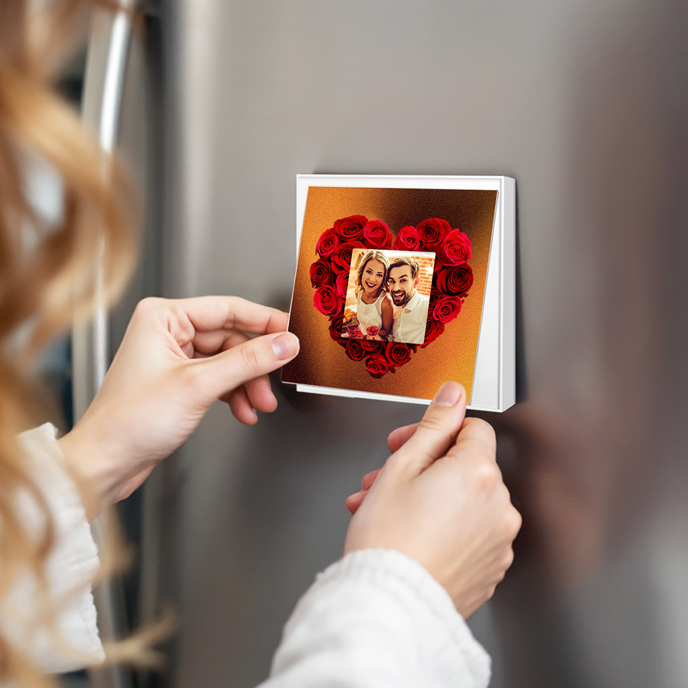 Aimant De Réfrigérateur Personnalisé Avec Musique Et Photo, Personnalisable Avec 1 À 6 Cadres Et Chansons, Aimant De Réfrigérateur Rose Multi-fond Noir - Fridgebeatsfr