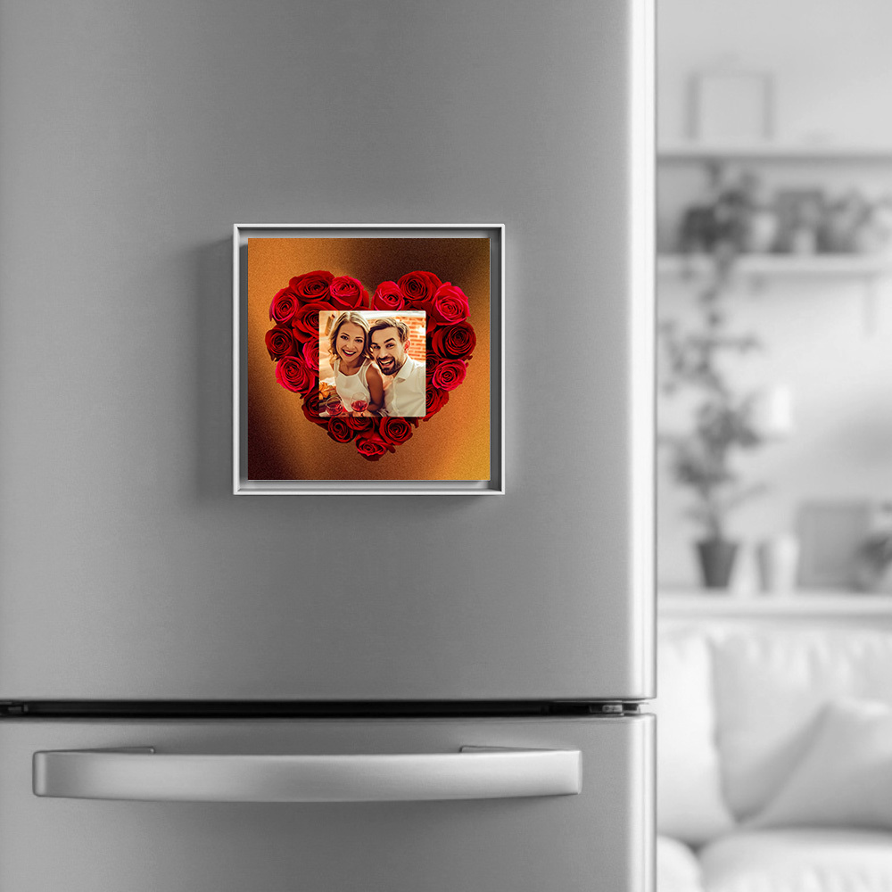 Aimant De Réfrigérateur Personnalisé Avec Musique Et Photo, Personnalisable Avec 1 À 6 Cadres Et Chansons, Aimant De Réfrigérateur Rose Multi-fond Noir - Fridgebeatsfr