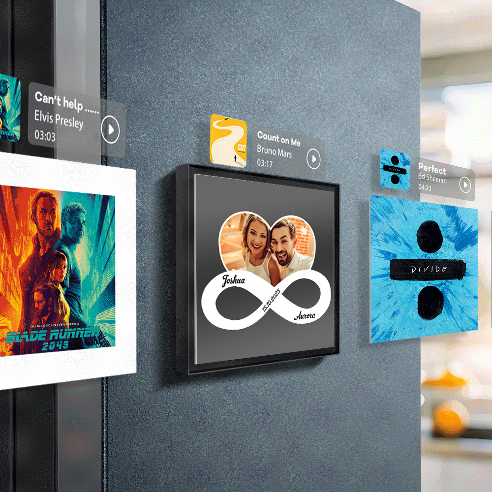 Aimant De Réfrigérateur Personnalisé Pour Musique Et Photos, Personnalisable Avec 1 À 6 Cadres, Illustrations Et Chansons, Symboles Infinis, Amour Infini, Fond Noir Multiple - Fridgebeatsfr