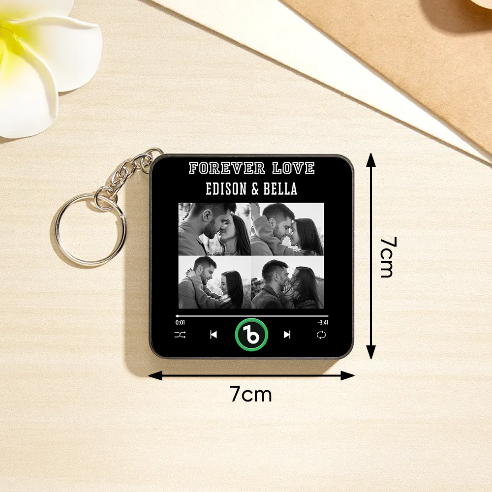 Porte-clés Magnétique Musical Miniature Personnalisé Avec 4 Photos - Cadeau Idéal Pour La Saint-valentin Ou Un Anniversaire. - Fridgebeatsfr