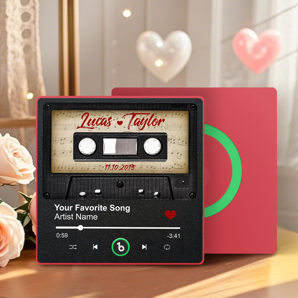 Aimant De Réfrigérateur Personnalisé En Forme De Cassette Audio Rétro Noire, Cadeau D'anniversaire Pour Couples - Fridgebeatsfr