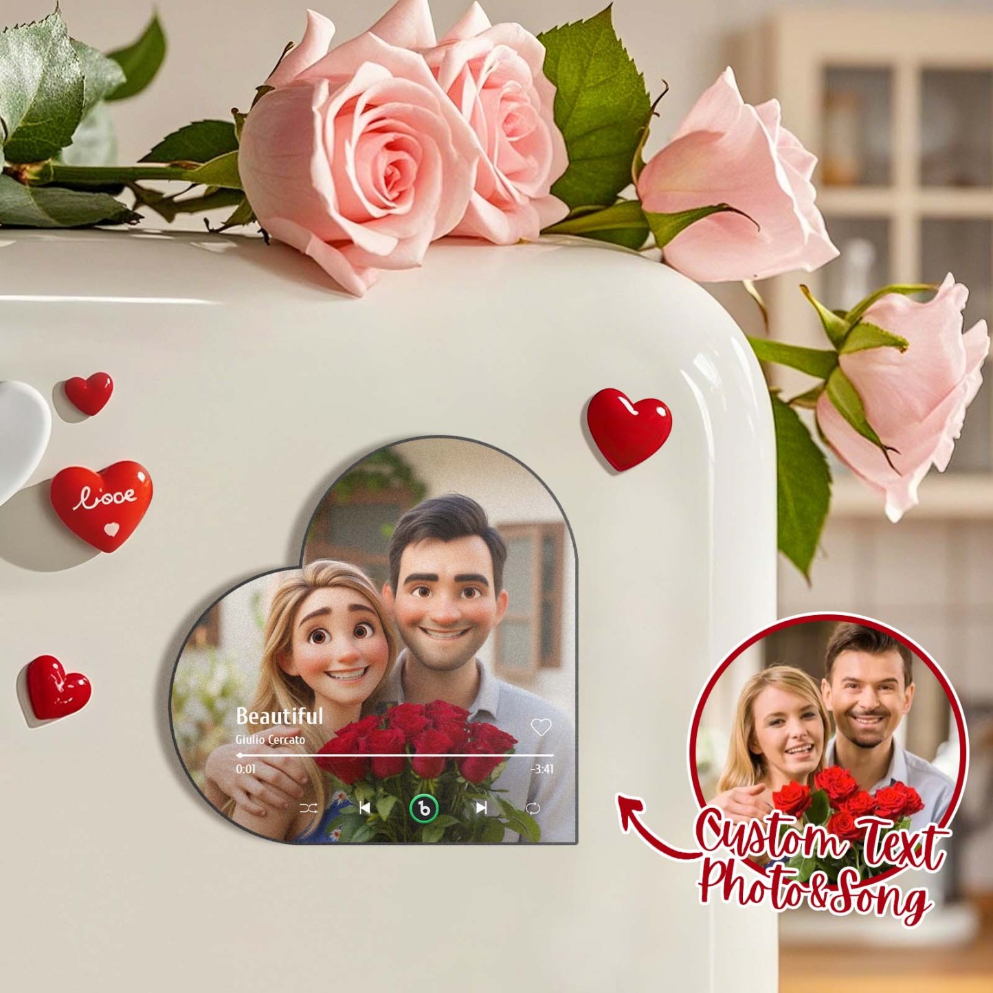 Aimant De Réfrigérateur Musical Personnalisé, Cadre Photo Personnalisé En Forme De Cœur, Chanson, Aimant De Réfrigérateur Qui Peut Jouer Des Chansons, Cadeaux D'anniversaire, Cadeau D'anniversaire Pour Couple