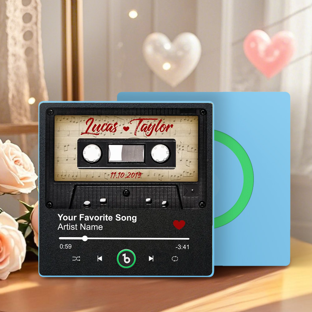 Custom Retro Black Cassette Tape Personalized Music Fridge Magnet Anniversary Gift For Couples - Fridgebeatsca