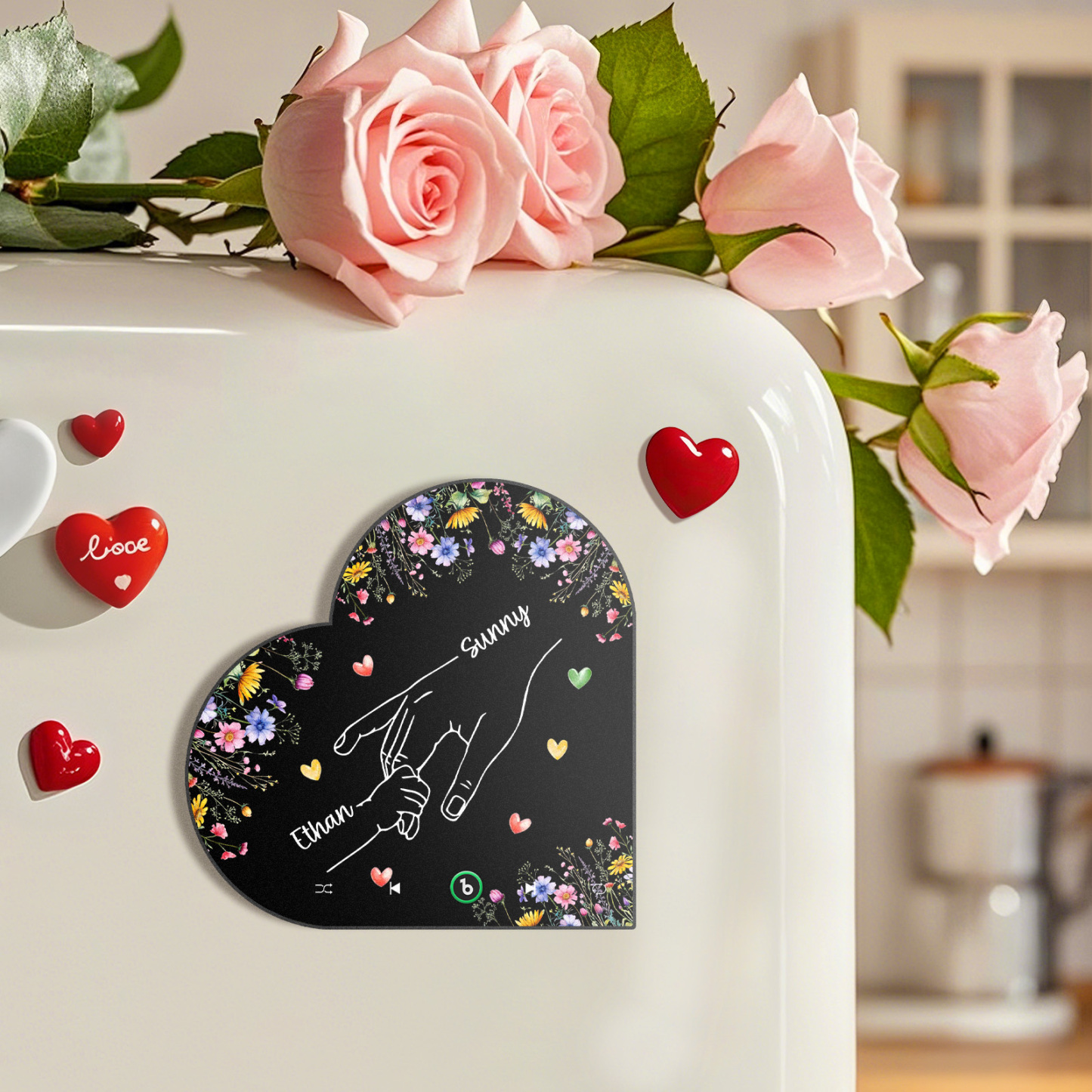 Custom Music Fridge Magnet With Kids Name Mother's Day Gifts Custom Heart Frame Album Fridge Magnet Gift for Mom Grandma - Fridgebeatsca