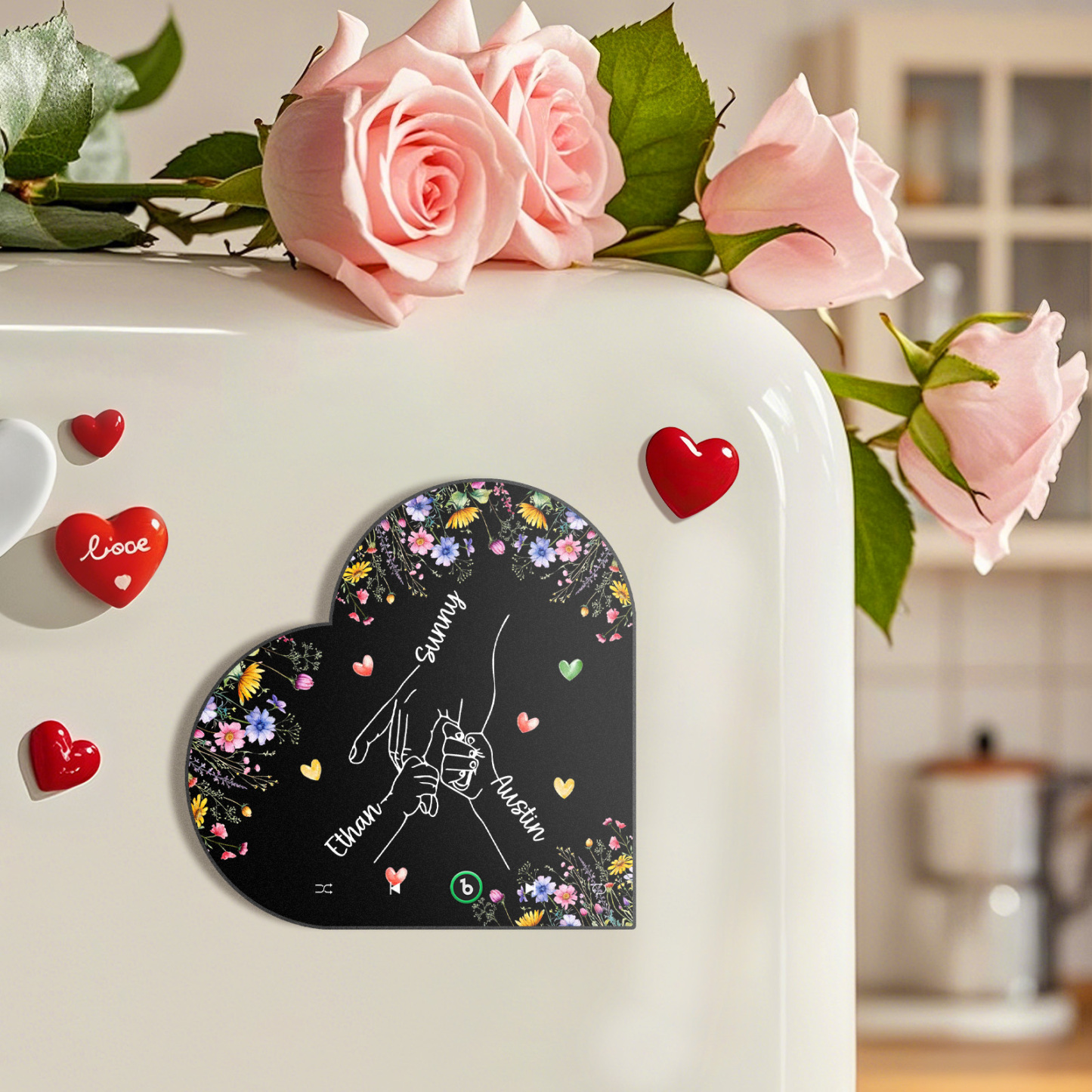 Custom Music Fridge Magnet With Kids Name Mother's Day Gifts Custom Heart Frame Album Fridge Magnet Gift for Mom Grandma - Fridgebeatsca