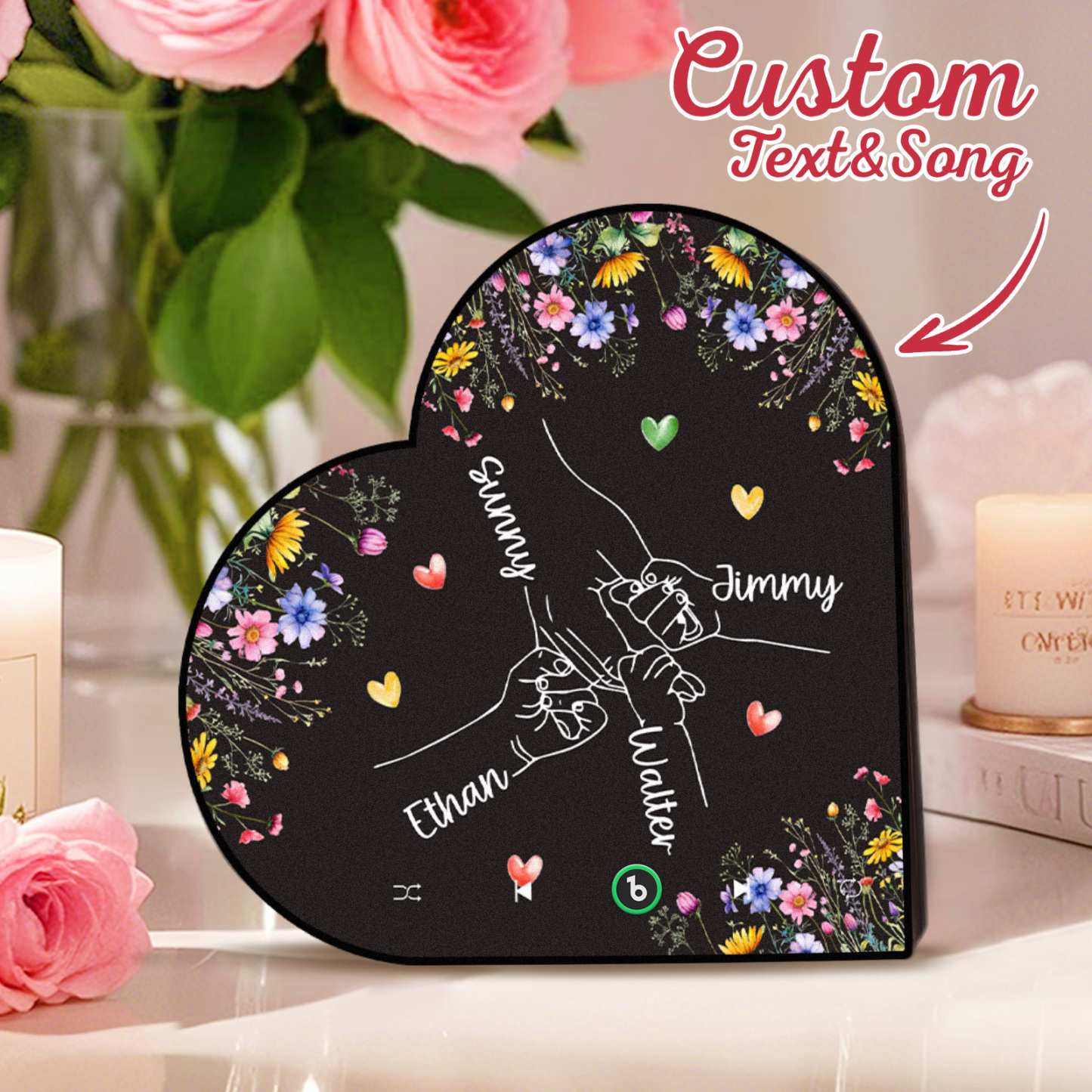 Custom Music Fridge Magnet With Kids Name Mother's Day Gifts Custom Heart Frame Album Fridge Magnet Gift for Mom Grandma - Fridgebeatsca