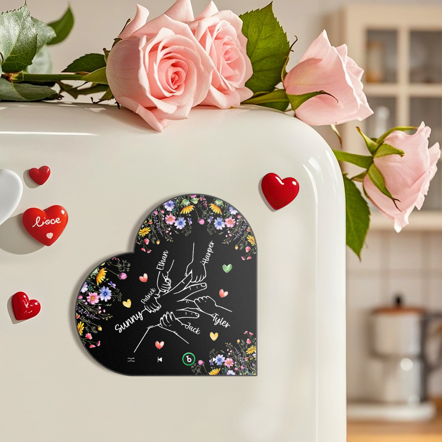 Custom Music Fridge Magnet With Kids Name Mother's Day Gifts Custom Heart Frame Album Fridge Magnet Gift for Mom Grandma - Fridgebeatsca