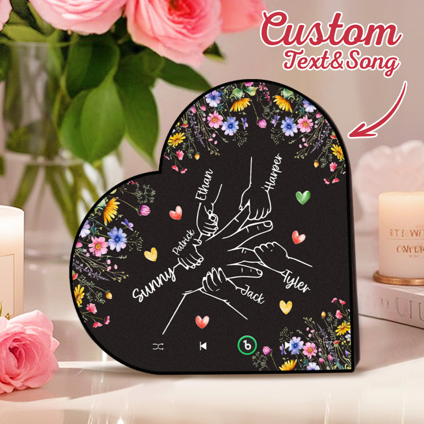 Custom Music Fridge Magnet With Kids Name Mother's Day Gifts Custom Heart Frame Album Fridge Magnet Gift for Mom Grandma - Fridgebeatsca
