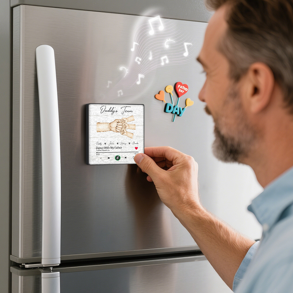 Custom Music Fridge Magnets Personalized Daddy & Kids Together We're A Team Family Song Magnets That Can Play Songs Father's Day Gift for Dad - Fridgebeatsca
