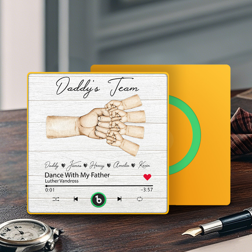 Custom Music Fridge Magnets Personalized Daddy & Kids Together We're A Team Family Song Magnets That Can Play Songs Father's Day Gift for Dad - Fridgebeatsca