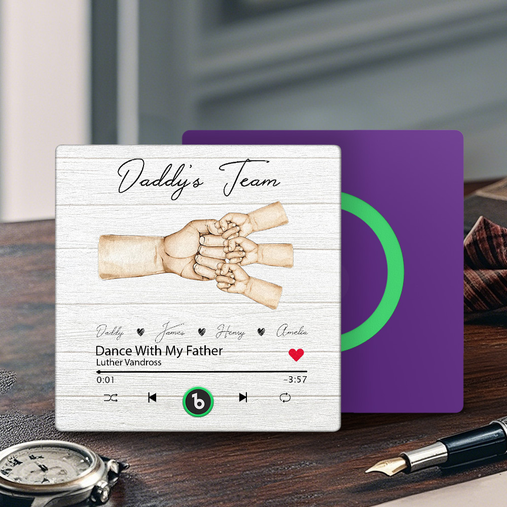 Custom Music Fridge Magnets Personalized Daddy & Kids Together We're A Team Family Song Magnets That Can Play Songs Father's Day Gift for Dad - Fridgebeatsca