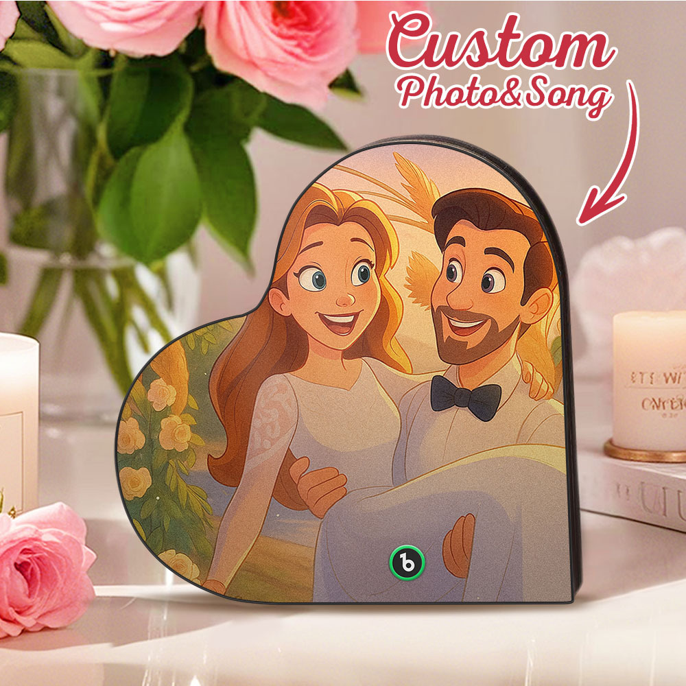 Custom Heart-Shaped Music Fridge Magnet Personalized Photo Various Cartoon Style Song Fridge Magnet That Can Play Songs Wedding Gifts Anniversary Gifts for Couple - Fridgebeatsca