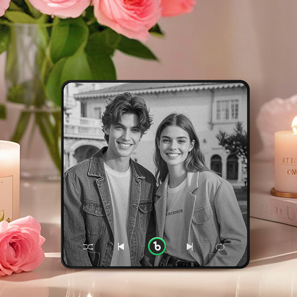 Custom Music Personalized Black & White Photo Fridge Magnet Supports Bluetooth Connectivity Custom Music Fridge Magnet Couple Gift Singing Refrigerator Magnet Wedding Gift for Him - Fridgebeatsca