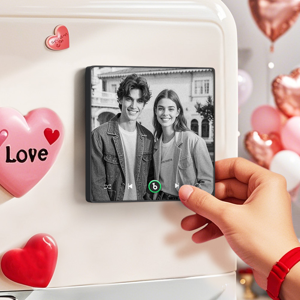 Custom Music Personalized Black & White Photo Fridge Magnet Supports Bluetooth Connectivity Custom Music Fridge Magnet Couple Gift Singing Refrigerator Magnet Wedding Gift for Him - Fridgebeatsca