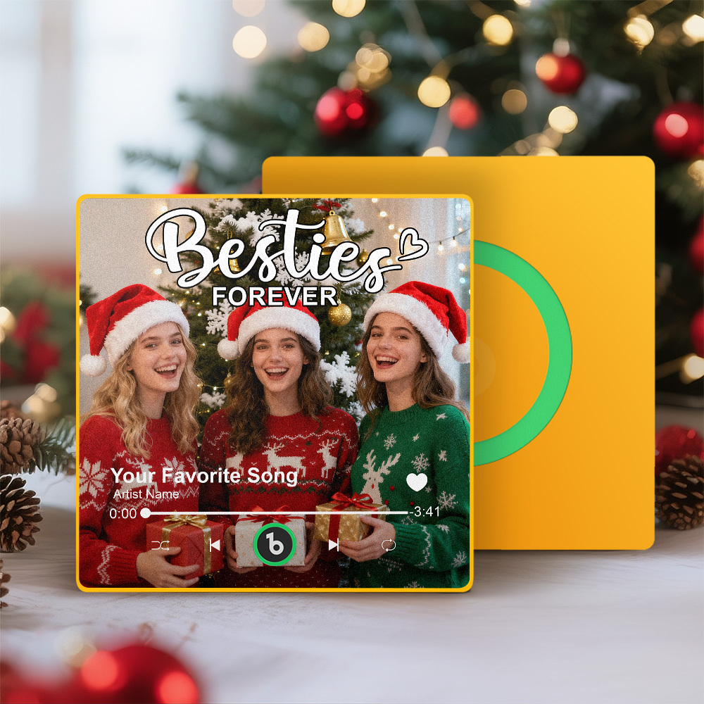 Personalized Music Fridge Magnet Custom Besties Forever Song Magnet Heartfelt Christmas Gift For Best Friends - Fridgebeatsca
