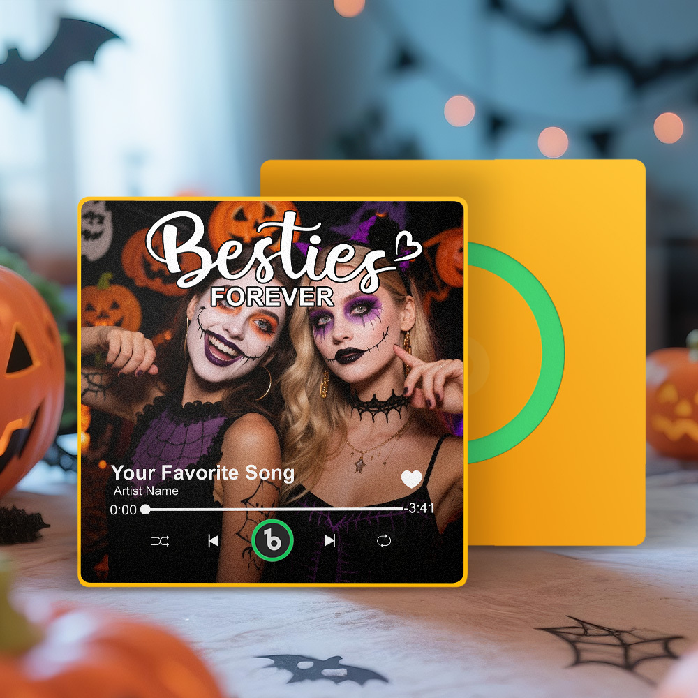 Personalized Music Fridge Magnet Custom Besties Forever Song Magnet Heartfelt Halloween Gift For Best Friends - Fridgebeatsca
