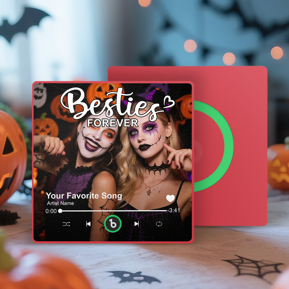 Personalized Music Fridge Magnet Custom Besties Forever Song Magnet Heartfelt Halloween Gift For Best Friends - Fridgebeatsca