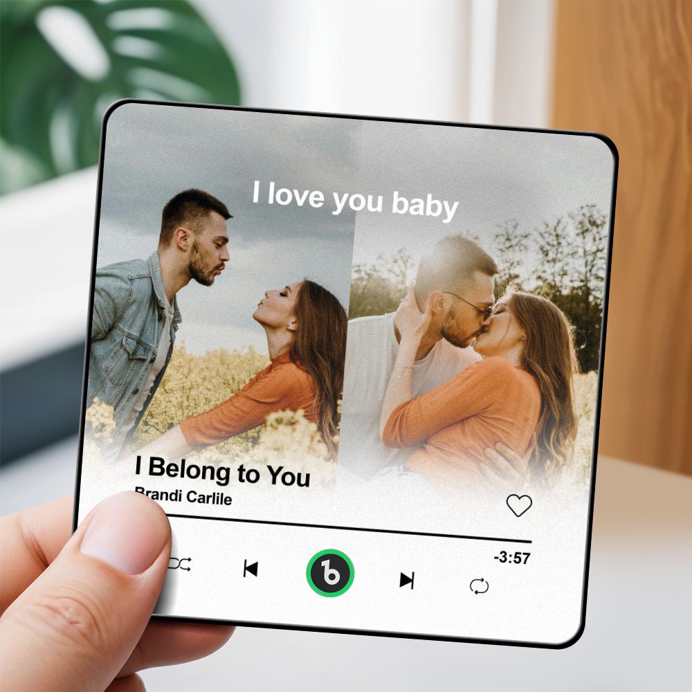 Custom Music Fridge Magnet Personalized 2 Photos Song Magnet Valentine's Day Anniversary Gift for Lover - Fridgebeatsca