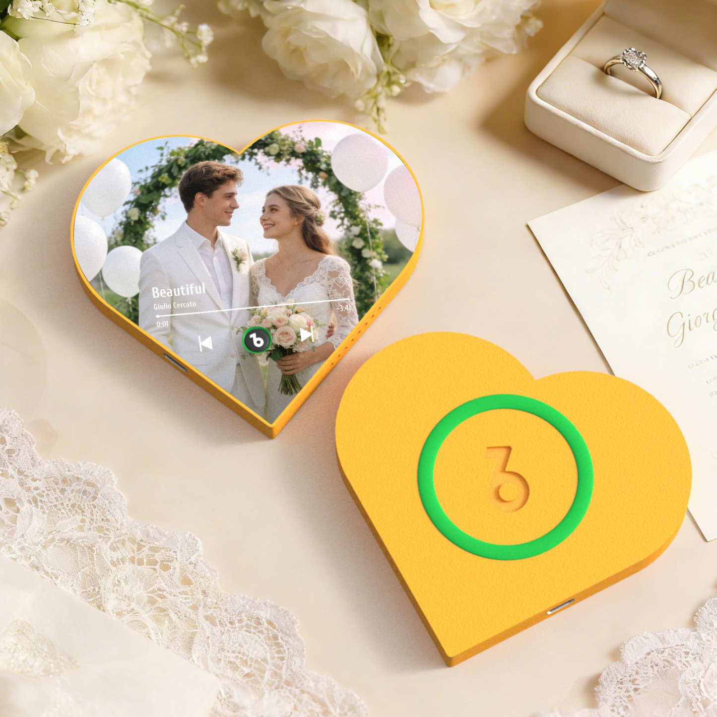 Custom Heart-Shaped Music Photo Fridge Magnet Romantic Gift for Couples Wedding Gifts - Fridgebeatsca