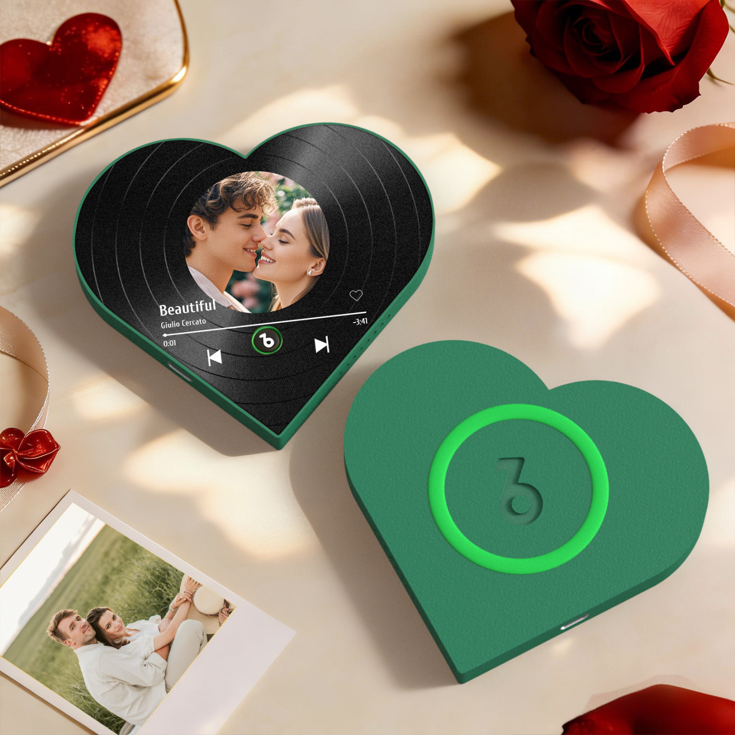 Custom Heart-Shaped Music Photo Fridge Magnet Vinyl Records Style Romantic Gift for Couples Valentine's Day Gifts - Fridgebeatsca