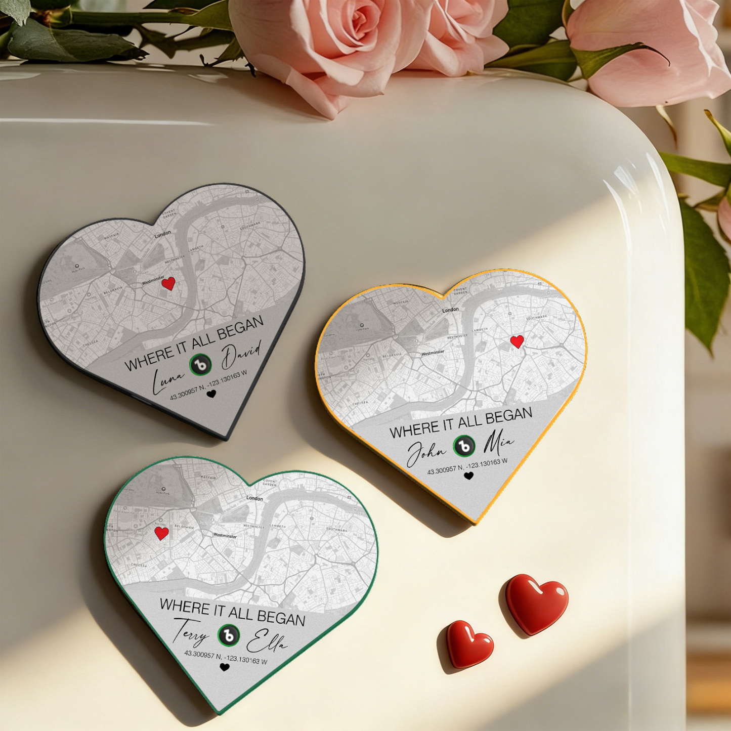 Custom Heart-Shaped Music Fridge Magnet Location Map Fridge Magnet Romantic Gift for Couples Valentine's Day Gifts - Fridgebeatsca